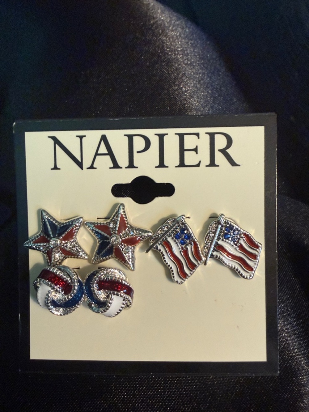 Napier Red White Blue Enamel Patriotic Stud Earring Set